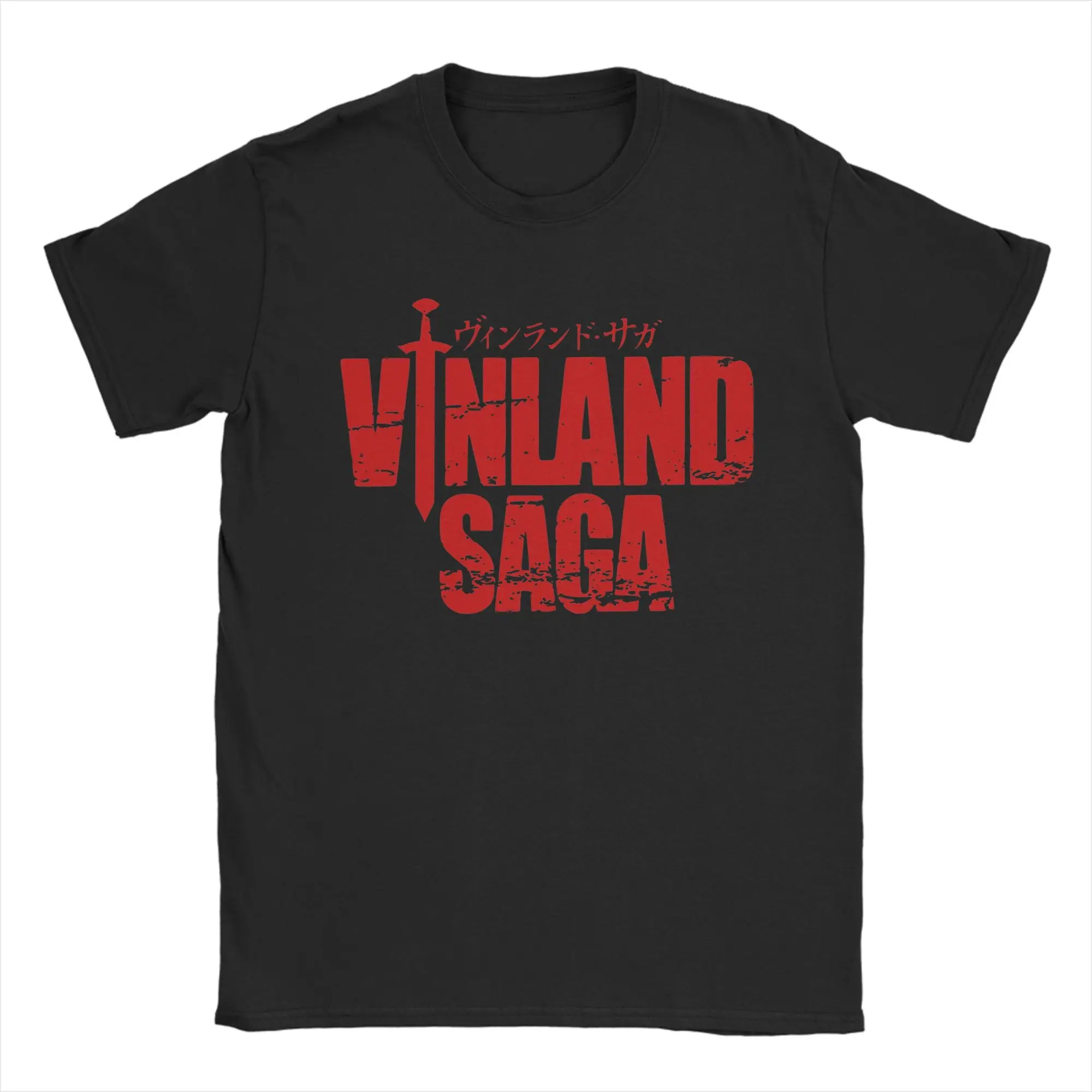 

Футболка с логотипом Vinland Saga, мужская винтажная футболка из чистого хлопка, футболка с круглым вырезом, одежда с короткими рукавами 4XL 5XL