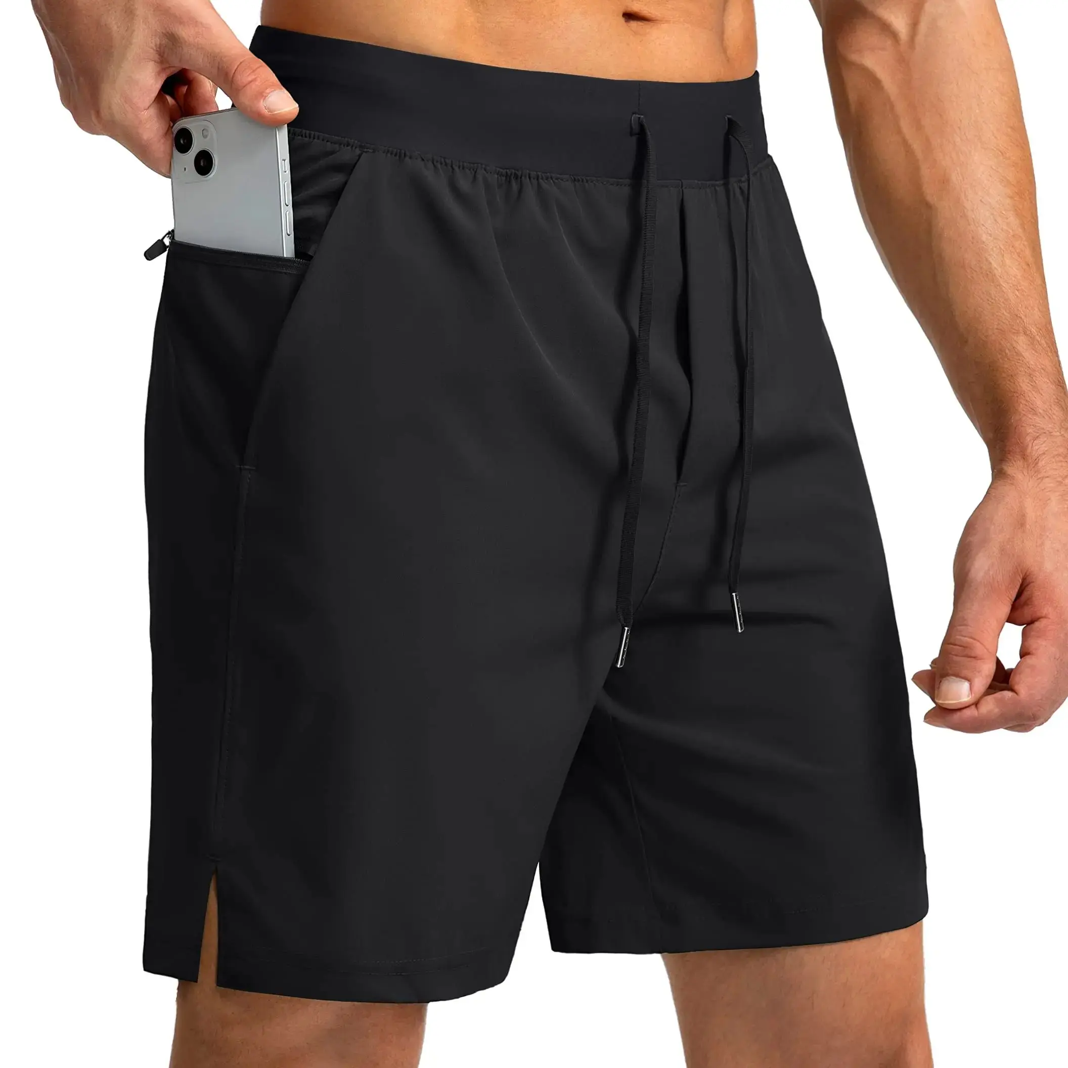 1Pcs/Mens Ice Silk Cooling Shorts Quick-Dry Workout Running Fitness Shorts with Zipper Pockets Athletic Gym Sportswear Loose Fit