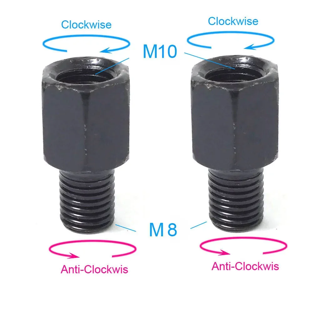 1 Paar schwarze Motorrad-Spiegeladapter M10 10 mm M8 8 mm Rückspiegel Umwandlungsschraube im Uhrzeigersinn Anti-Uhr Rechts-Links-Gewinde