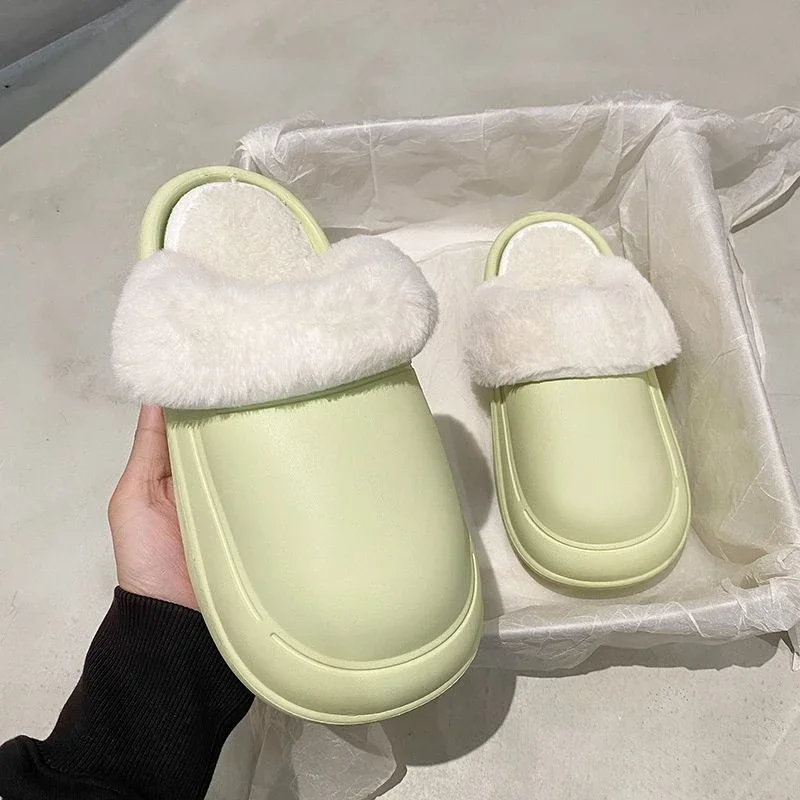 2026 Waterproof Cotton Slippers Men Women Winter Warm Detachable Washable Non Slip Thick Sole Fleece Postpartum House Slippers