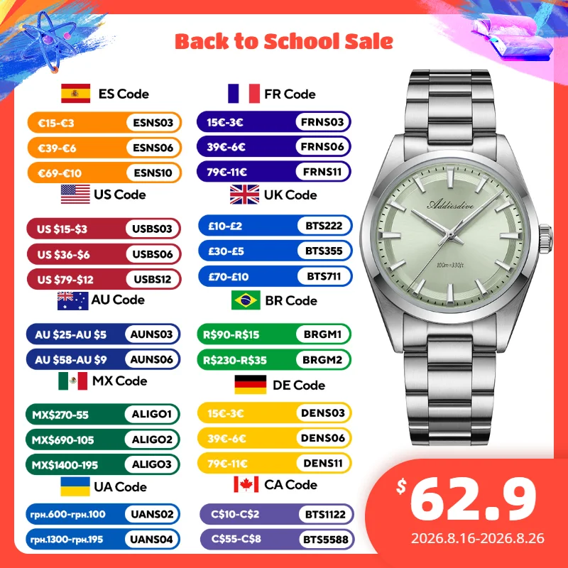 ADDIESDIVE Quartz Woman Watch K1 Mineral Glass 100M Waterproof 316L Stainless Steel Luminous Luxury Business Ladies Watches 36mm