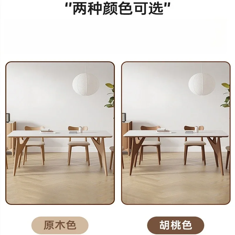 solid wood rock slab dining table, ash wood, log color, modern     apartment household rectangular dining table and chairs