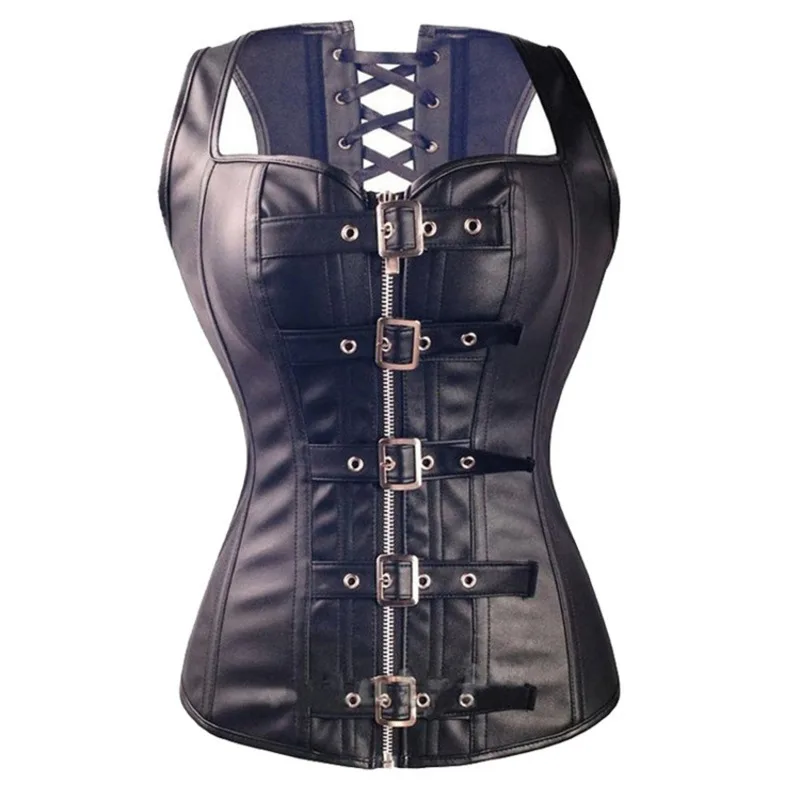 

Women Gothic Steampunk Corset Black Sexy Waist Trainer Zipper Vest Corselet Top Stomach Tightening and Body Shaping Clothing