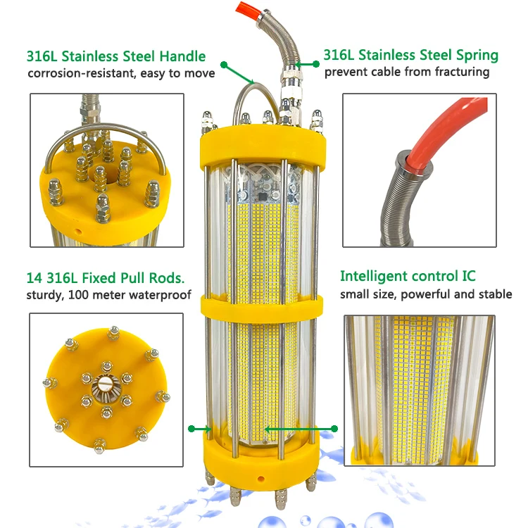 5000W White Underwater Fishing Lights Deep Sea Green 220v LED Squid Fishing Lamp Salmon Farming Light Water Proof Fishing Light