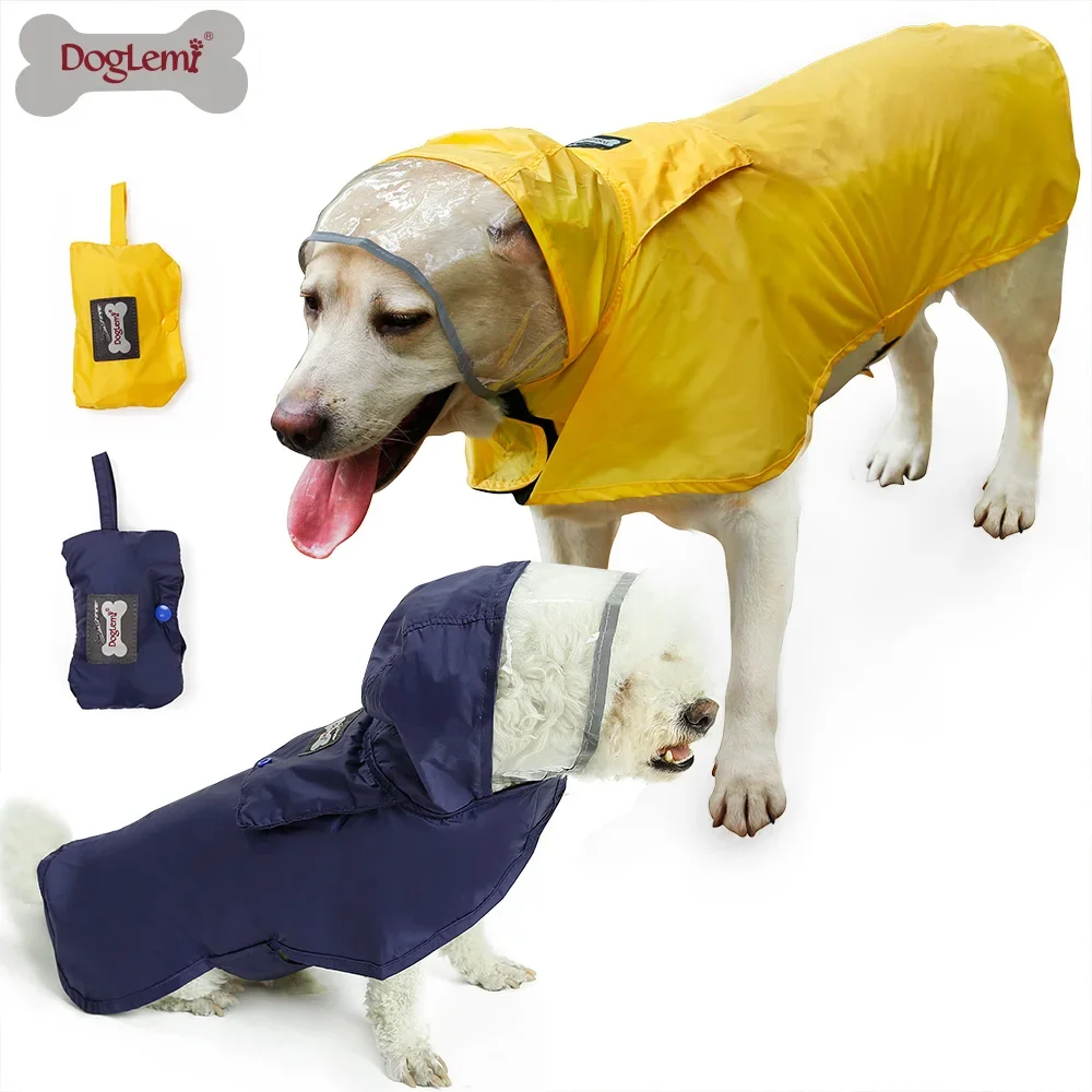 Doglemi Pet Dog Raincoat Waterproof HoodieRaining Jacket For Dogs Light Reflective Puppy Raincoat Golden Fadou Teddy Dog Clothes