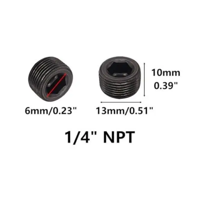 13Pcs 1/4 NPT Black Carbon Steel Pipe Hex Socket Threaded Sealing Set Fits Gas Oil Water Plumbing Pneumatic Hydraulic Fitti