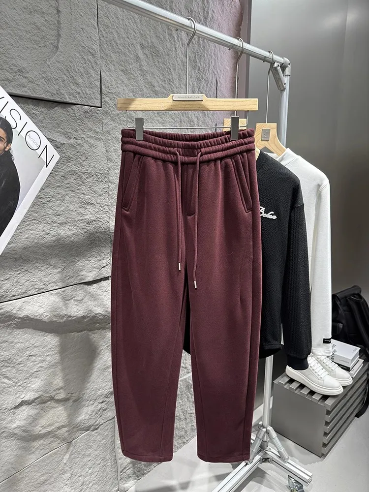 Pantalon de survêtement chaud avec doublure Smile pour homme, jogging à taille élastique, pantalon optique décontracté, streetwear d'hiver, long fjadt Fit, sarouel