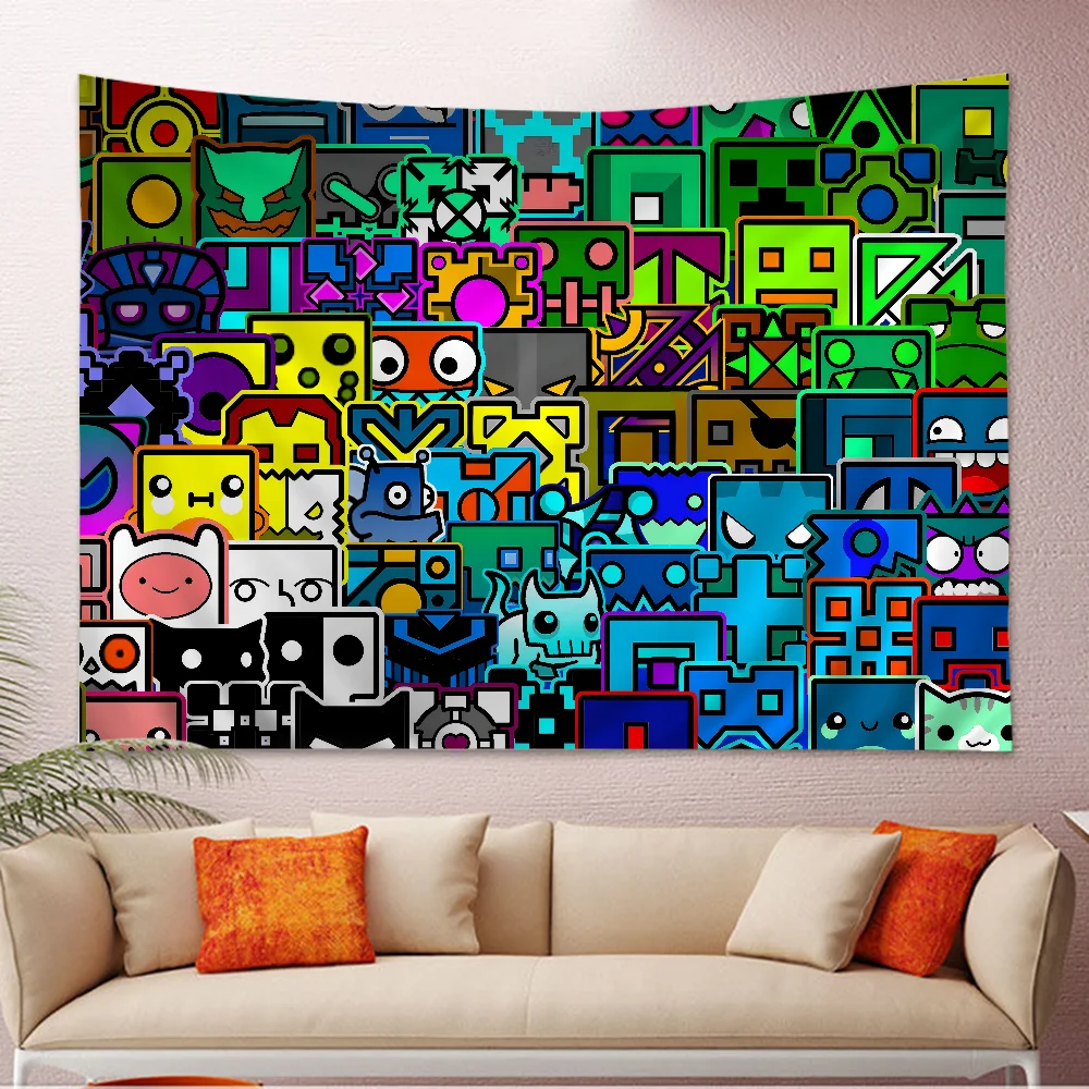 Video Game Geometry Dash Tapestry Art Printing Art Science Fiction Room Home Decor Wall Art Decor