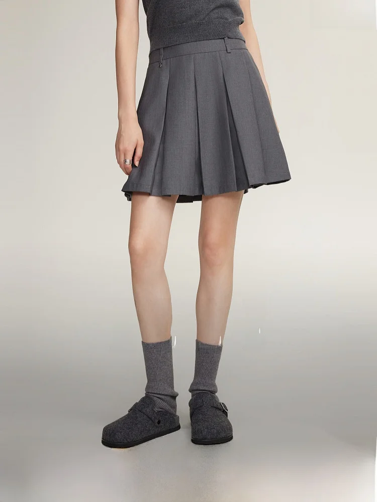 

ELLE Grey High Waist Slimming Half Skirt Women's Summer New Short Skirt College Style Casual Wool Polyester Lyocell Cotton