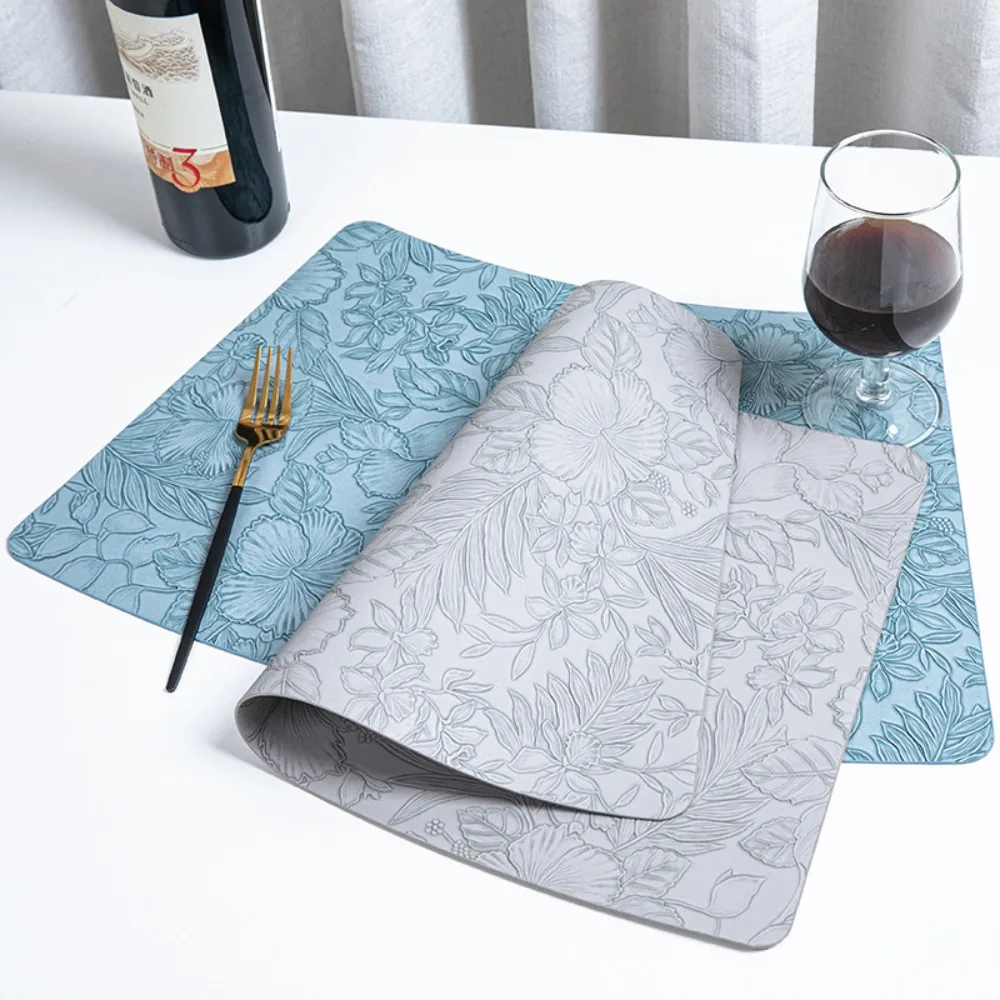 Chinese Style Fan-Shaped Placemats Heat Resistant Waterproof Leather Placemats Oil-Proof Elegant Dining Table Mat Kitchen