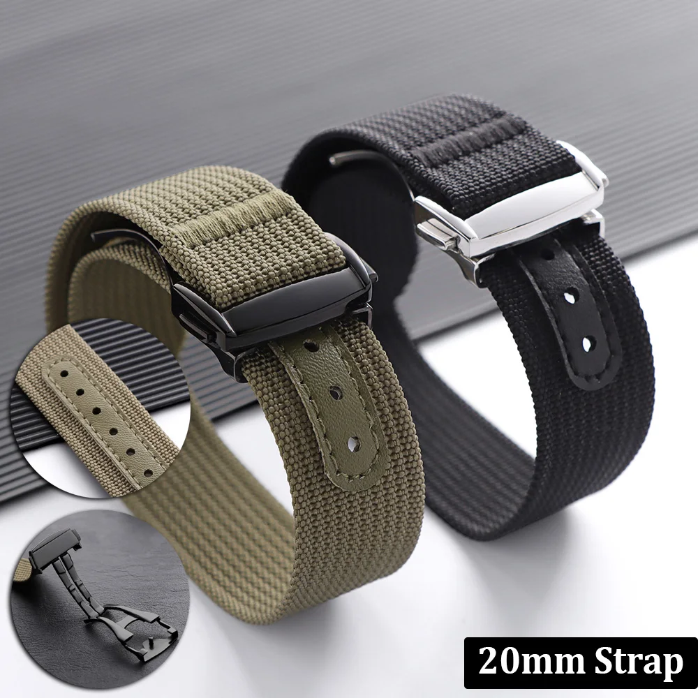 

20mm Premium Ribbed Nylon Watch Band Folding Deployant Clasp Watch Strap for Omega for Swatch for MoonSwatch Men Sport Wristband