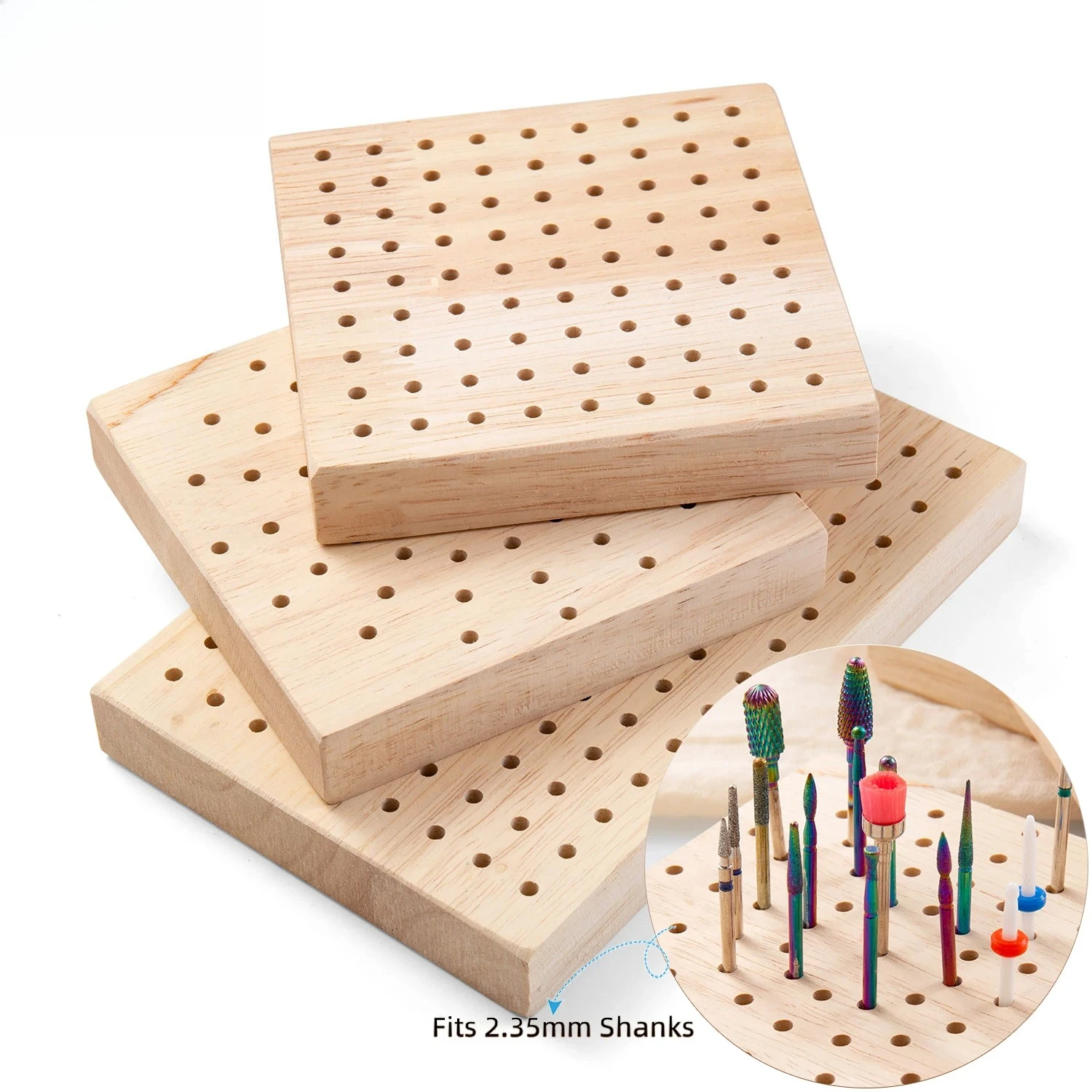 2.35mm Shank Wood Storage Tray Slots Polishing Drill Bit Holder Milling Cutter Display Stand Nail Jewelry Craft Tool Organizer