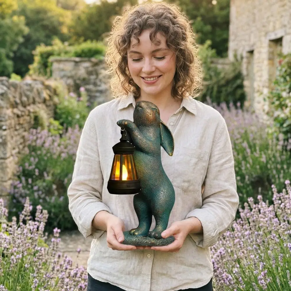 

Солнечный фонарь-кролик из смолы, работающий от солнечной энергии, ночное освещение, милые водонепроницаемые фигурки кроликов, уличный декор, украшение для газона