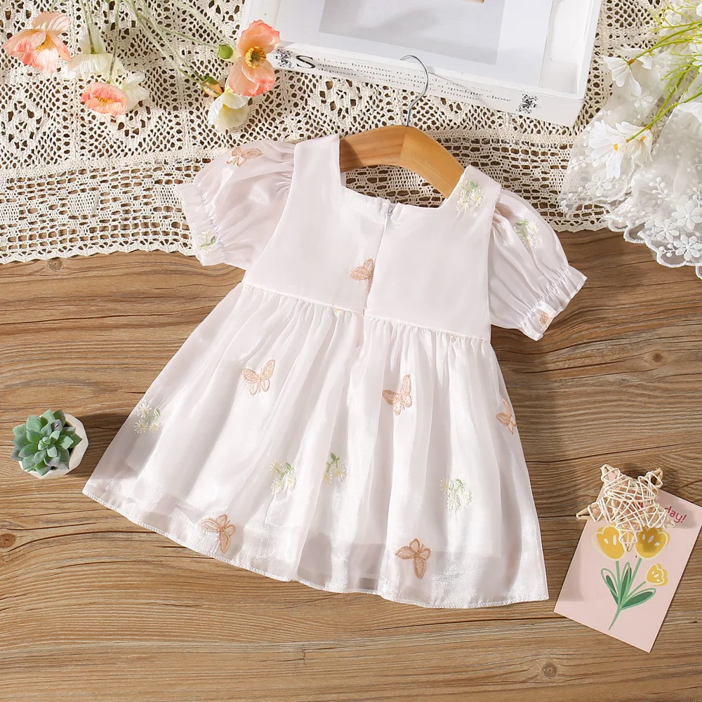 Summer new baby girls dress Bubble sleeve bow Bow Embroidery Lace ruffles Sweet Princess dress Birthday party team dress