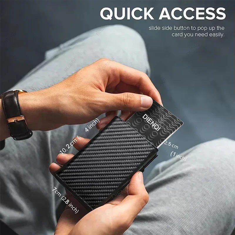 محفظة Rfid حامل بطاقة الائتمان الفاخرة حامل معرف الأعمال بطاقة رفيعة منبثقة معدنية الحد الأدنى محفظة أكياس المال الذكية مع سحاب