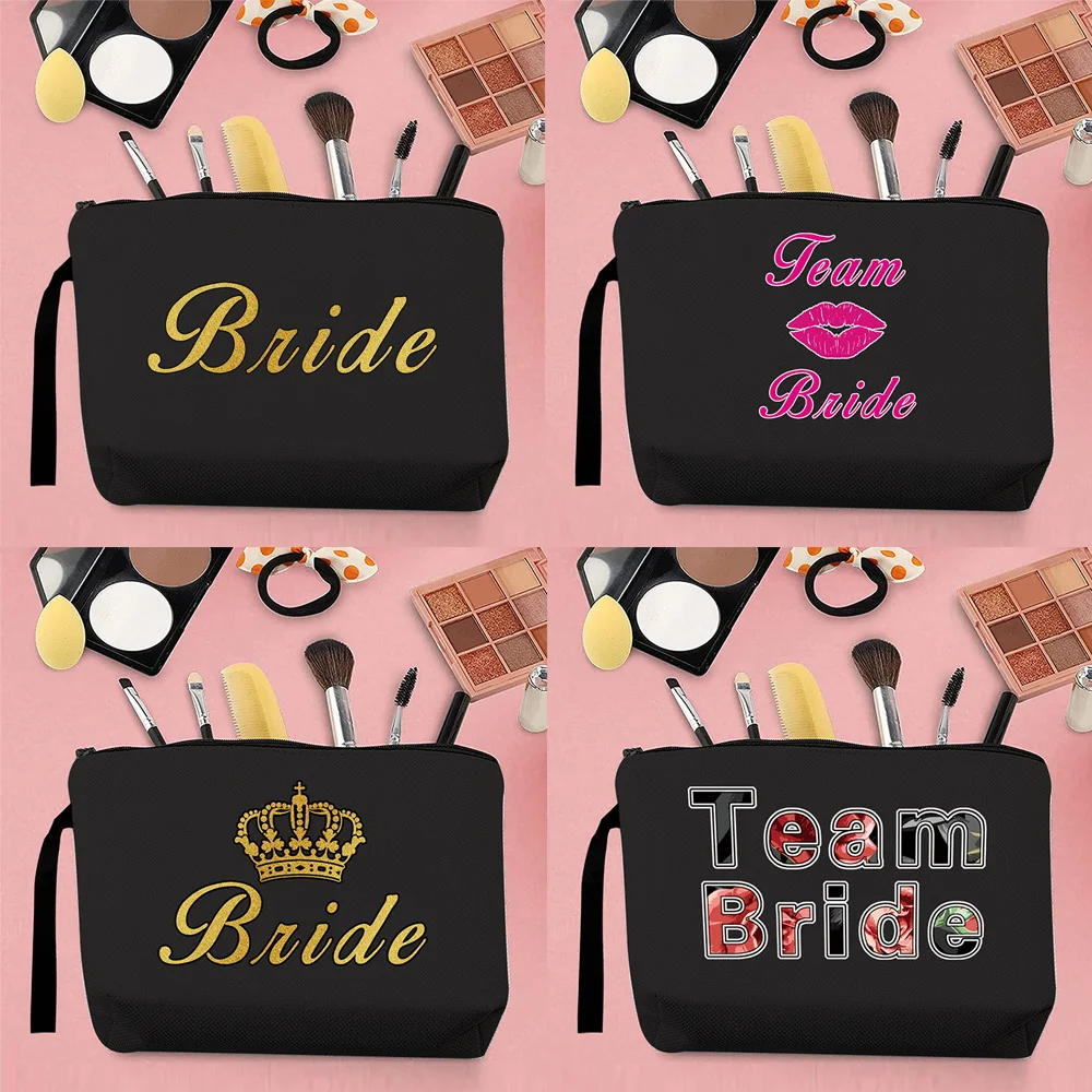 

Fashion Woman Makeup Brush Storage Bag Coin Purse Canvas Bridal Pattern Printing Series Portable Harajuku Storage Black