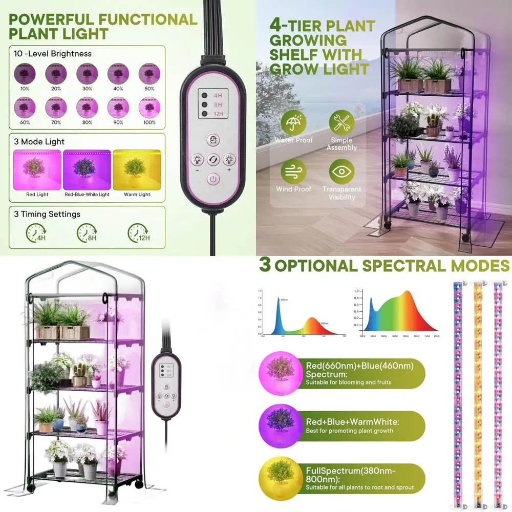 

Портативная 4-уровневая мини-теплица из ПВХ с подсветкой и колесами для выращивания семян и роста растений
