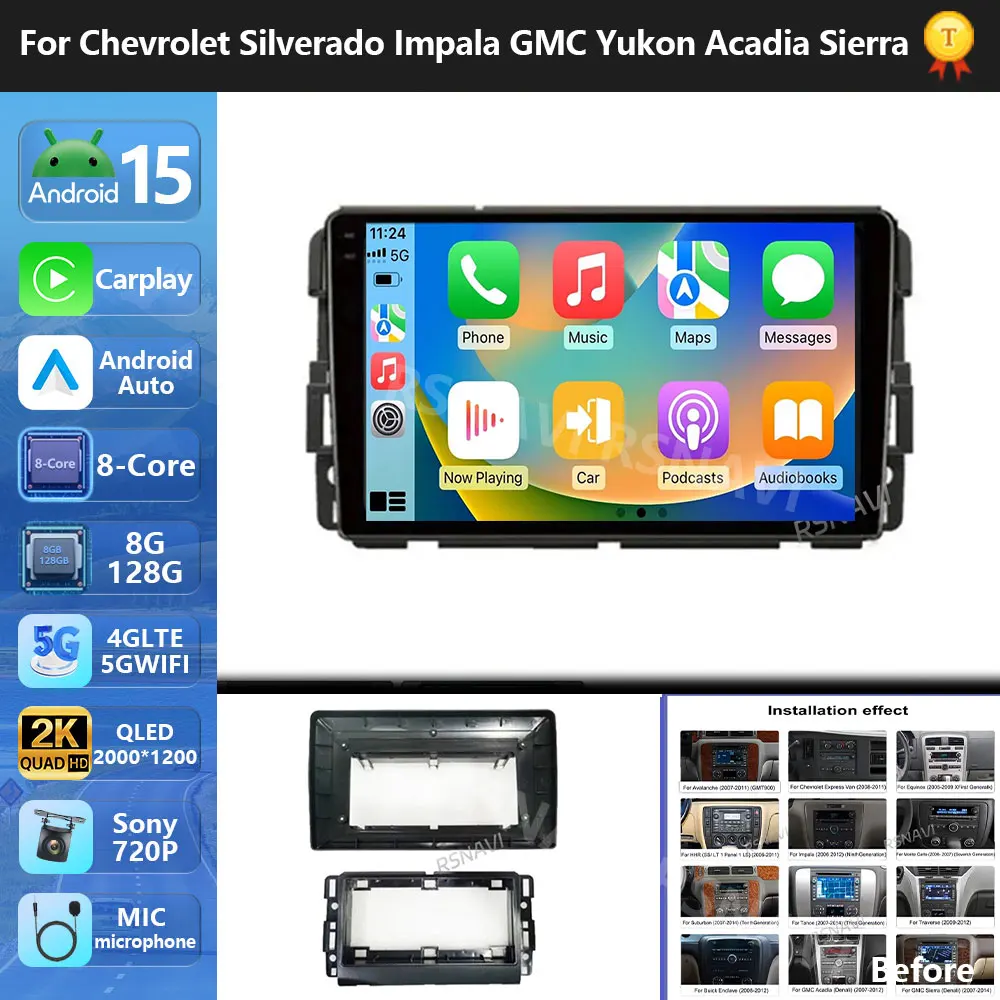 Автомобильный радиоприемник Plug and Play Android 15, мультимедийный плеер для Chevrolet Silverado Impala GMC Yukon Acadia Sierra Carplay, автомобильная стереосистема