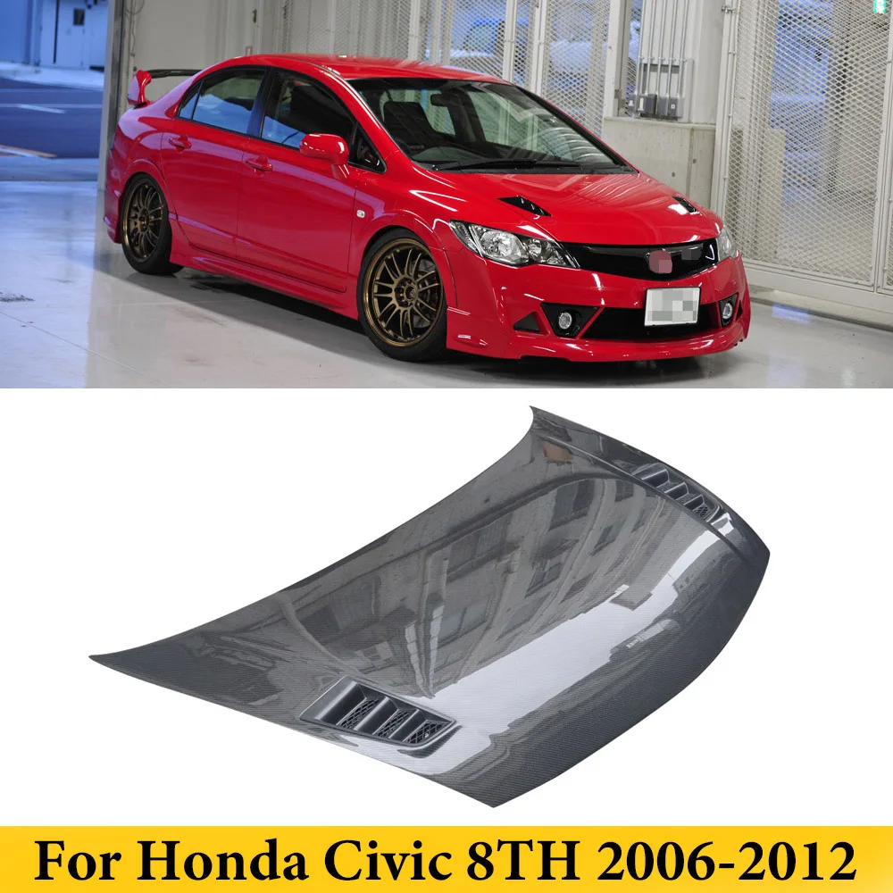 

For Honda Civic 8TH JDM 4DR 2006-2012 Carbon Fiber Front Bonnet Engine Hood Cover Car Styling