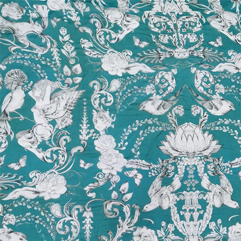 

1 метр, 100% шелк шелковицы, 8 мам, тонкая шелковая ткань из жоржета, зеленая, с цветочным принтом, ширина 140 см, 55 дюймов, по дворам CY011