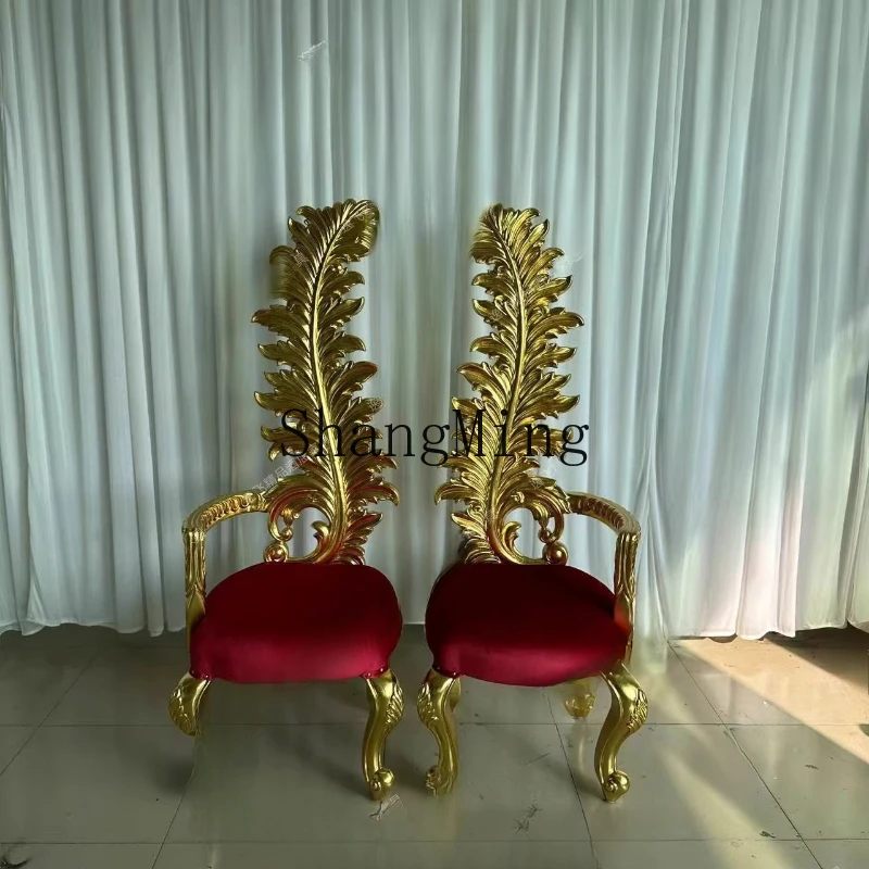 

FG neoclassical high back chair double-sided gold leaf carved chair banquet hall stool