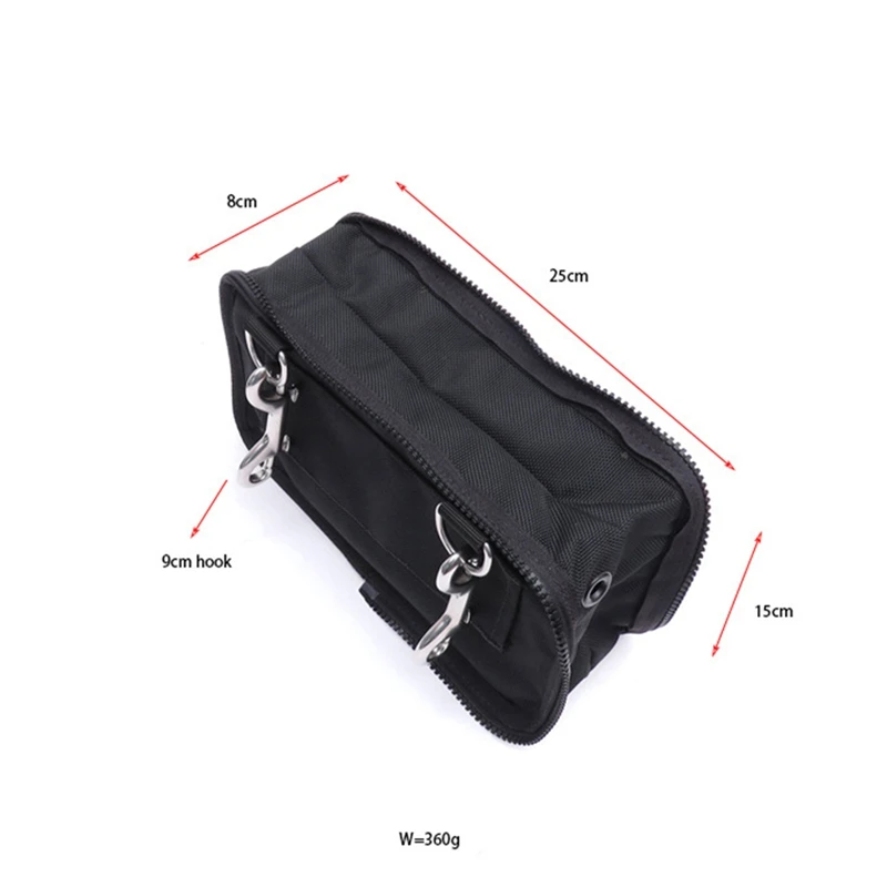 Scuba Diving Heavy Duty Sidemount BCD Storage Pocket With 2 Pieces Double Head Hook For Diving Marine Boat Kayak