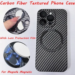 For Magsafe Magnetic Wireless Charging Carbon Fiber Texture Phone Case For iPhone 16 Pro Max 14 11 12 13 15 Pro Max Back Cover