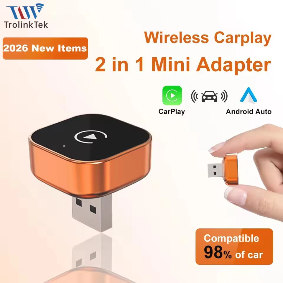 

Оранжевый смарт-адаптер 2-в-1 Smart Mini Box для беспроводного CarPlay и Android Auto, USB-донгл, Plug and Play, универсальный для VW, Toyota, Honda, Ford, Mercedes-Benz