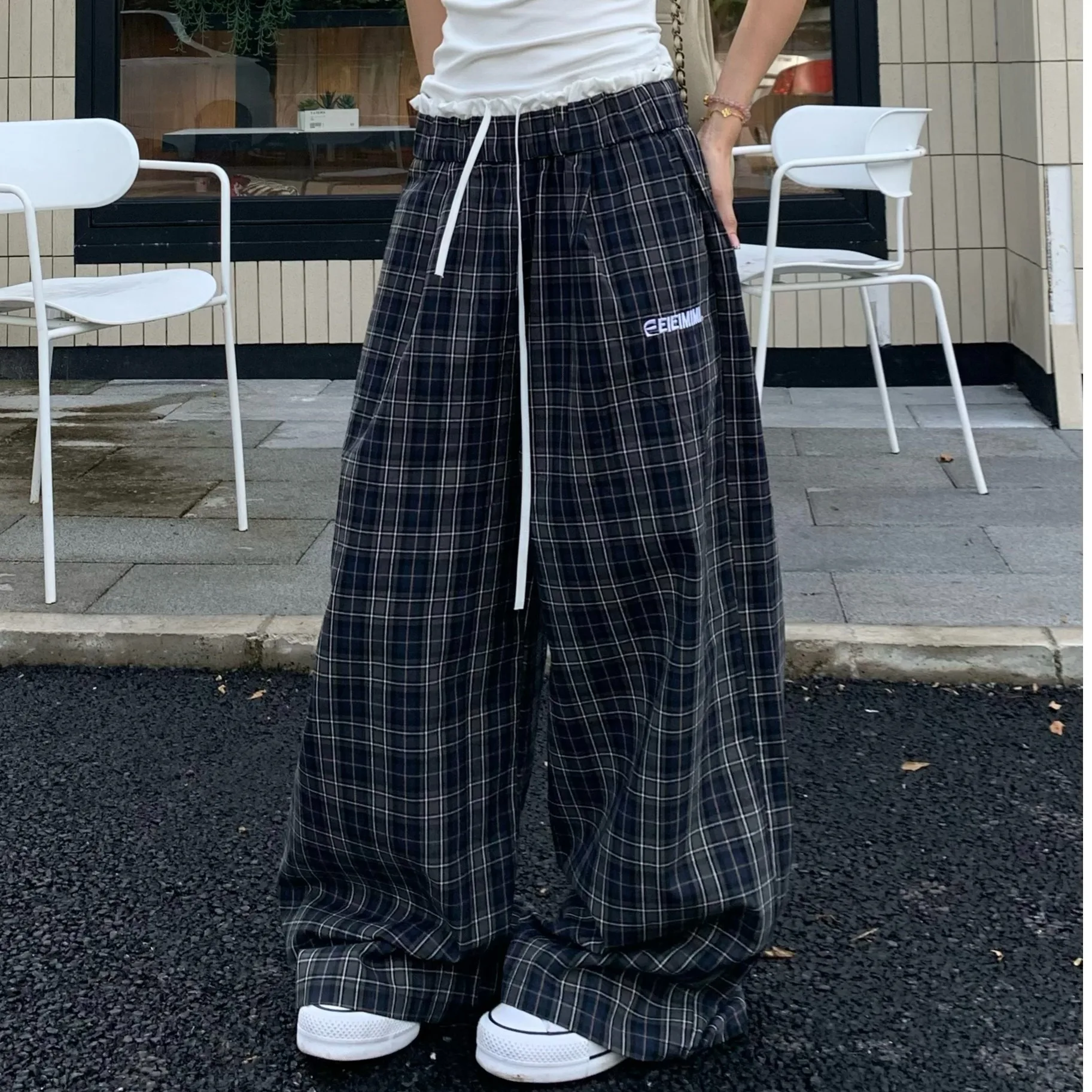 Y2k Vintage Plaid Women's Sweatpants Patchwork Harajuku American Retro Pants Baggy Wide Leg Hip Hop Trousers 2025 spring Autumn