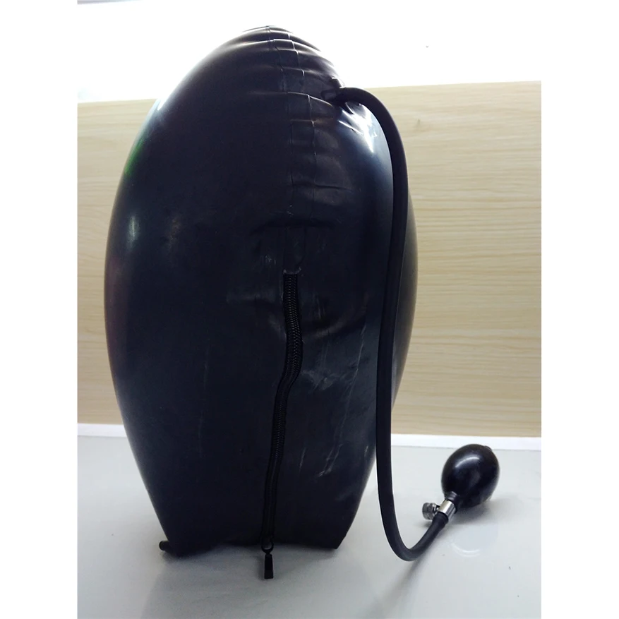 Funny Two Layers Latex Rubber Inflate Hood with Breathing Tube Mask Handmade Headpiece S-LM188