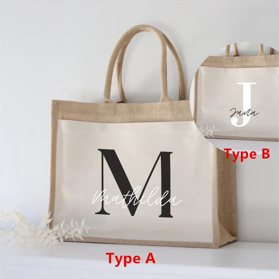 Personalzied Tote Bag For Bridesmaid, Custom Burlap Tote Bag, Monogram Bridesmaid Jute Bags, Bachelorette Party Favors Gifts