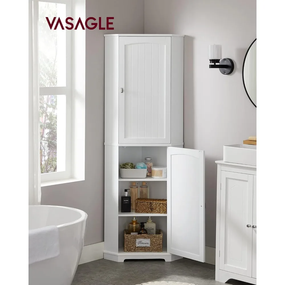 Tall Corner Cabinet, Bathroom Storage Cabinet with 2 Doors and 4 Adjustable Shelves, for Bathroom, Kitchen, Living Room