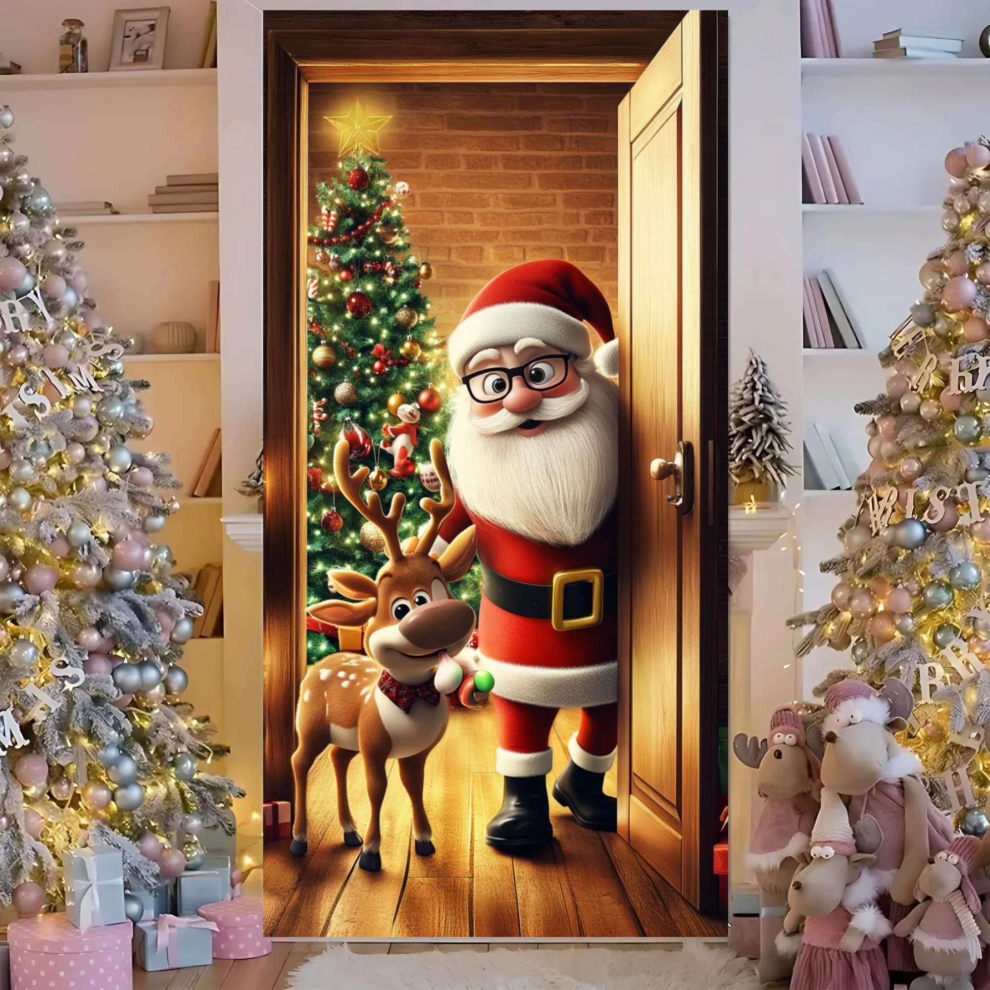 2026 Door Cover Merry Christmas Background Banner Xmas Fabric Door Banner Photography Hanging Cover Photo Booth Props Decor