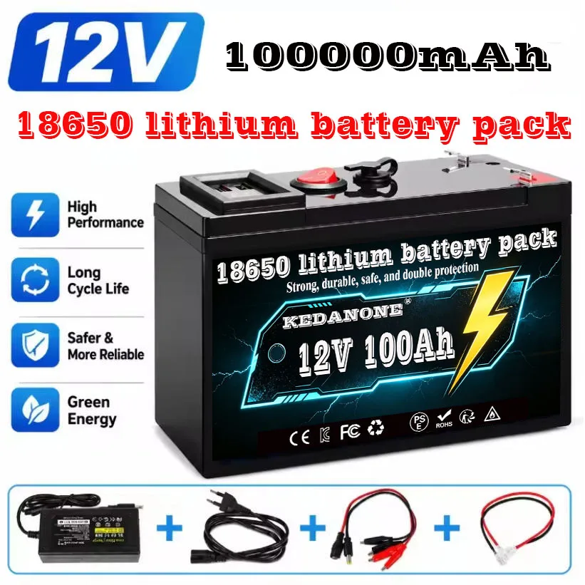 18650 12V 200AH 12V 100AH Battery Free Charger 12V Lithium Battery Built-In 300A BMS 6000+ Cycle For Solar RV Marine Energy