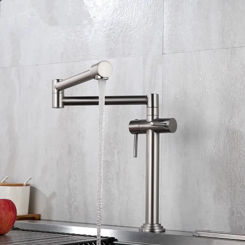 Brushed Gold Pot Filler Tap Deck Mounted Foldable Black Kitchen Faucet Hot Cold Sink Tap Rotate Folding Spout Gold Brass