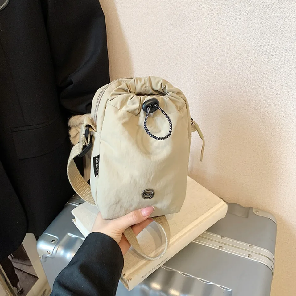 

Mini Drawstring Crossbody Bag with Phone Pouch & Coin Purse Lightweight Casual Shoulder Bag for Women Men Multifunctional