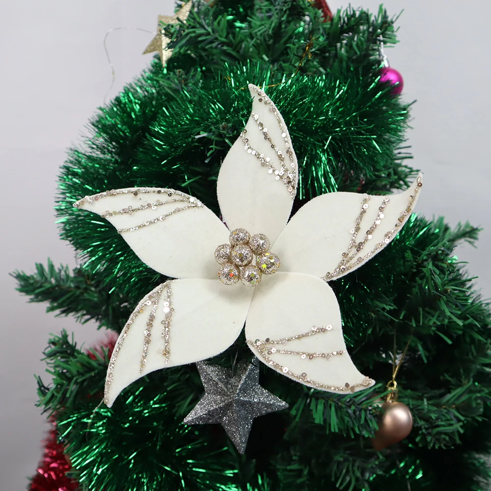 25cm High-quality Velvet Christmas Decorative Simulation Flowers Festive Party Supplies Aesthetic Room Decor Artificial Flowers