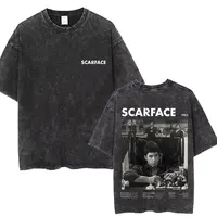 Camisetas clásicas de la película de Gangsters de los años 90, camisetas con estampado de doble cara de Scarface, camiseta lavada Vintage de Tony Montana Al Pacino, camisetas de Rock para hombres