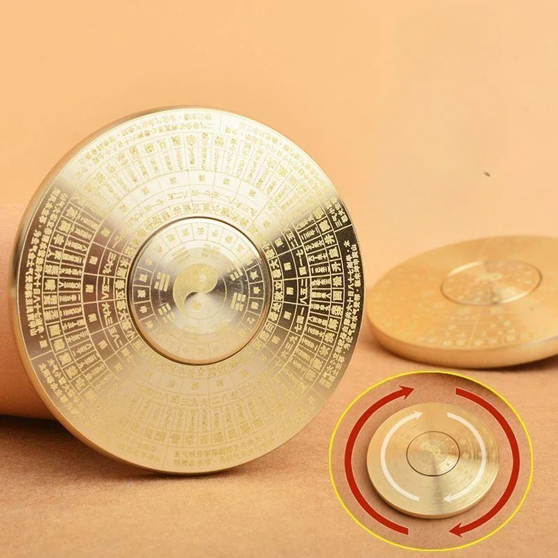 Brass Compass Solid Decompression Handle Piece Carry on Playing Piece Chinese Style Fingertip Gyroscope Bagua Authentic Compass