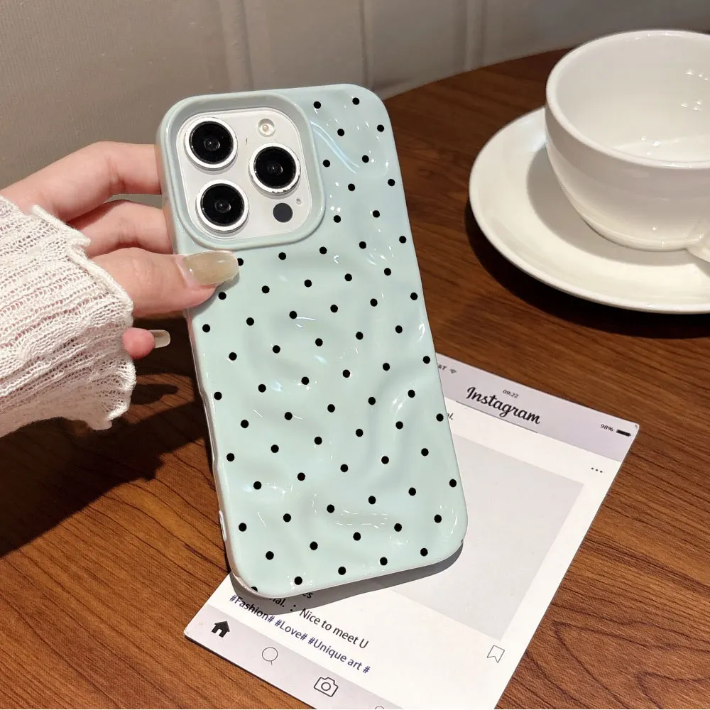 Koreanische Einfache Einfarbige Polka-Dot-Handyhülle für iPhone 17 Air 16 15 14 13 Plus 12 11 17 Pro Max Stoßfeste Schutzhülle – Detail 4