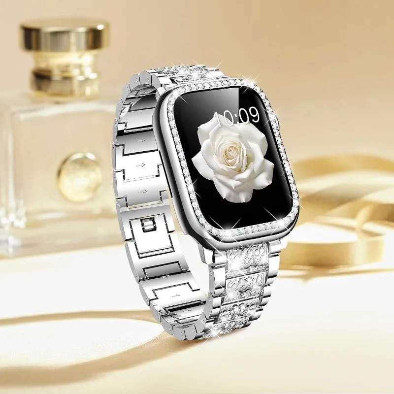 Diamant-Armband + Hülle für Apple Watch 40mm 44mm 41mm 45mm Armband + Displayschutzgehäuse für iWatch Serie 9 8 7 6 5 4 SE