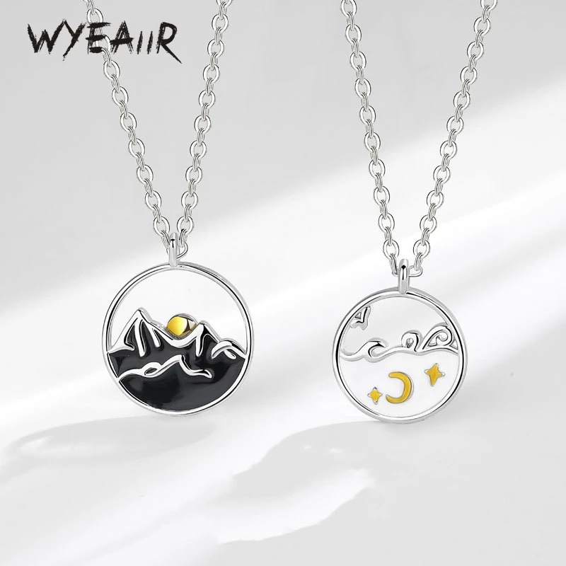 WYEAIIR Mountain Sea Oath Sweet Romantic Couple Gift 925 Sterling Silver Pendant Necklace For Women Luxury Jewelry