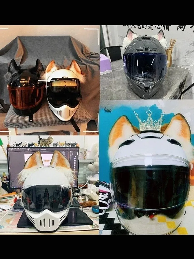 Doseei-キツネの耳のヘルメットオーナメント、オートバイのライダー、スキーヘルメット、猫とオオカミの耳、注目を集める装飾