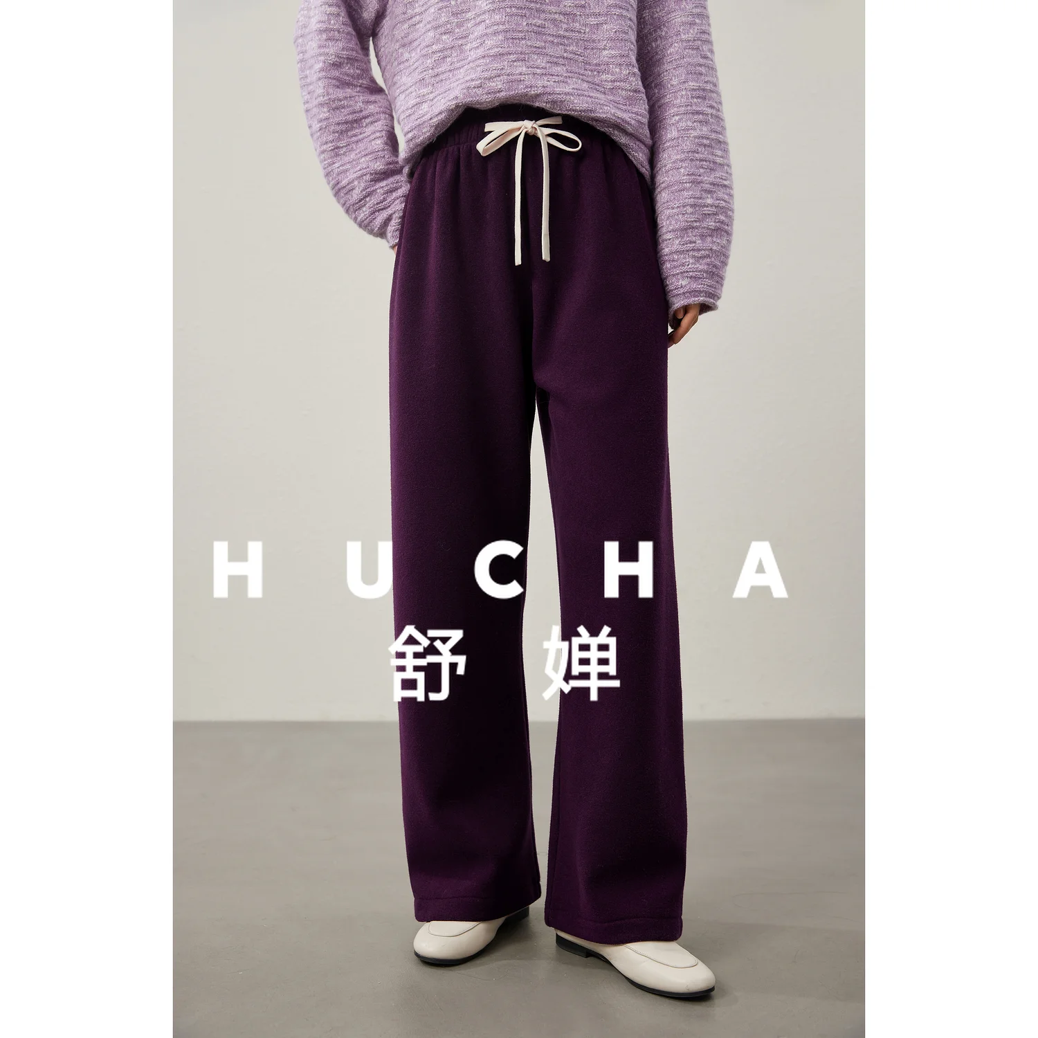 

Inner Composite Fleece Lace-Up Elastic Waist Straight Skinny Casual Pants Women Thick Winter Pantalones Mujer Verano