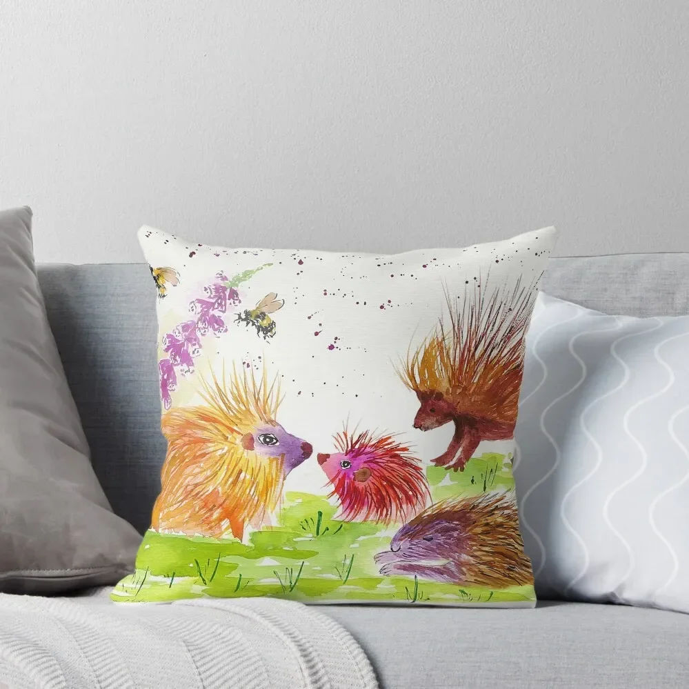 

Colorful Porcupines among flowers Throw Pillow pillow pillowcase Cushions For Decorative Sofa pillow