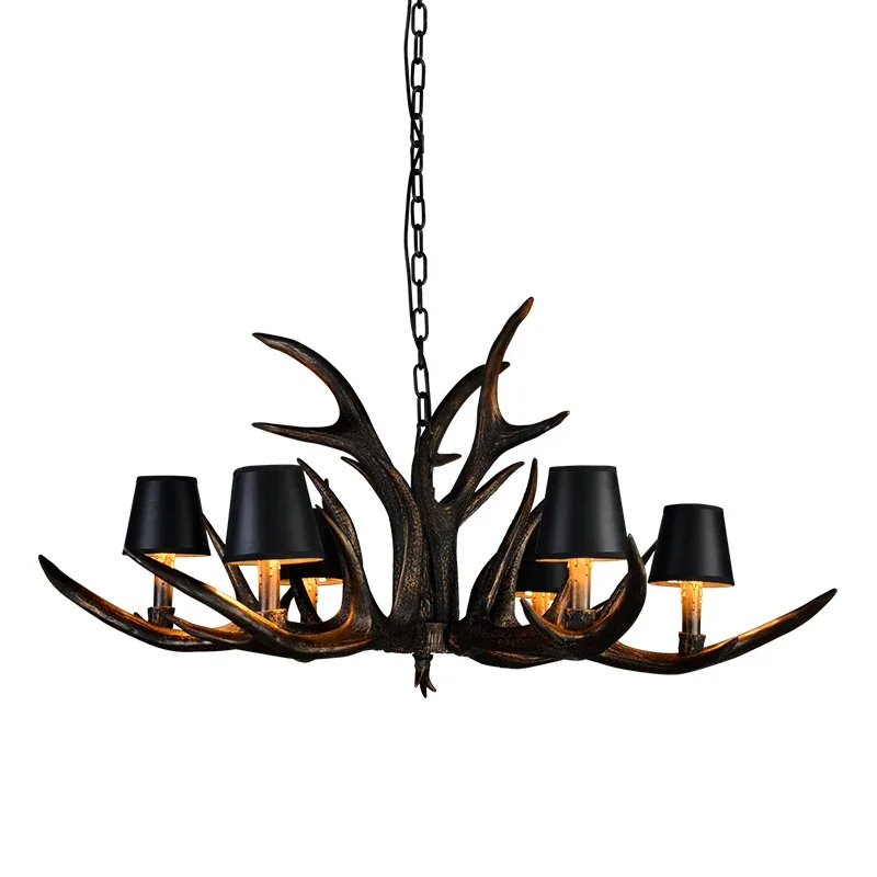 Retro-Gewebelampe mit Geweihen, Tischlampe, Esszimmerlampe, Wohnzimmerlampe, Küchenlampe, Pendelleuchte, Beleuchtungskörper