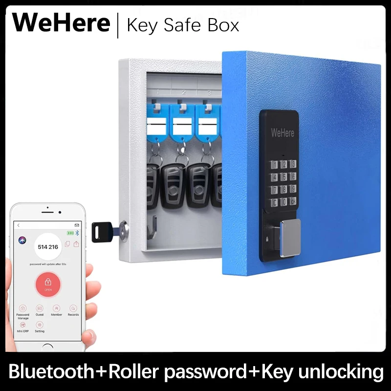 

Smart Key Safe Box(16 Keys), Smart Wall Mount Key Cabinet with Key Tags, OTP/APP/Fixed Code Unlock, Security Storage Key Holder