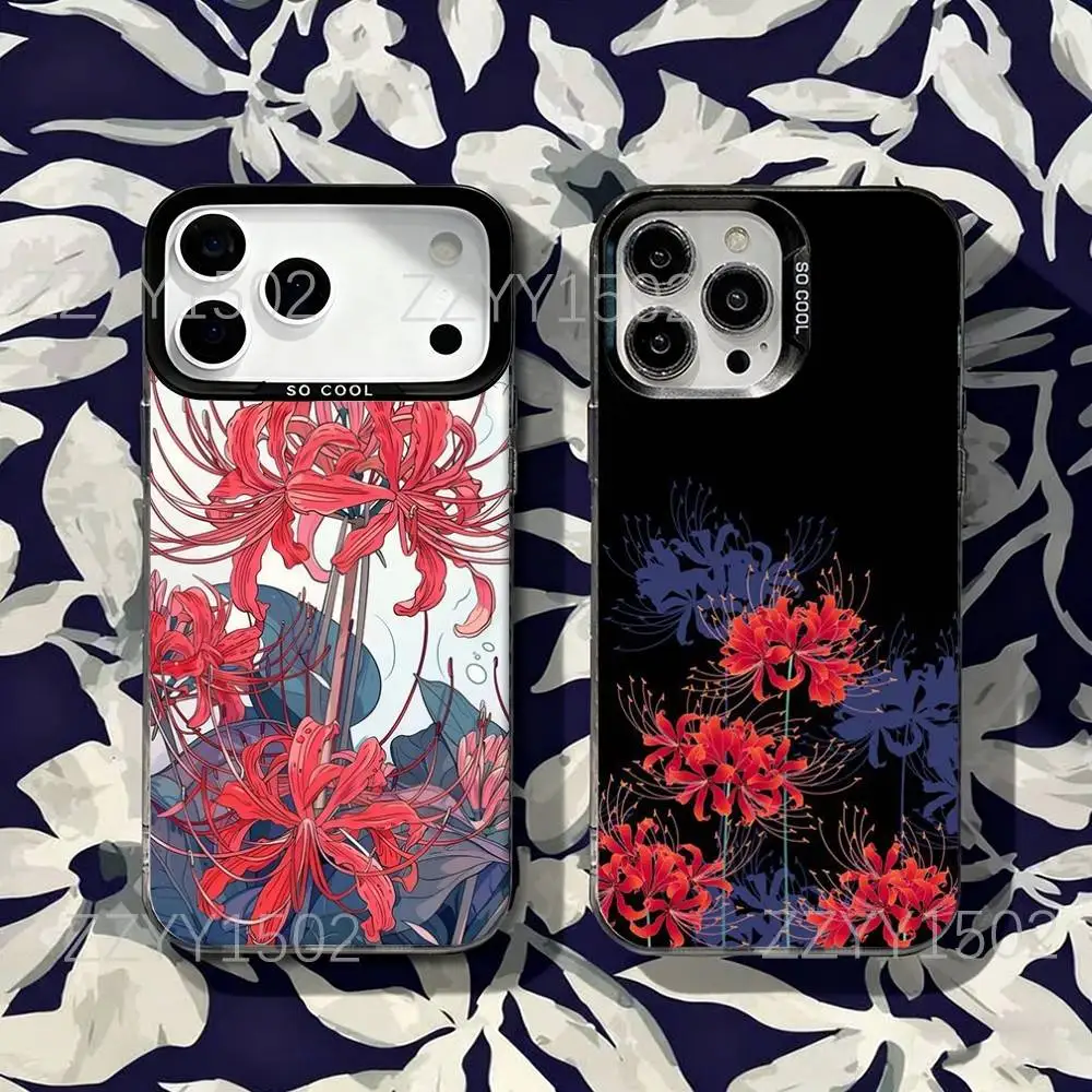 

Spider Lily Red Flowers Phone Case For iPhone 17,16,15,14,13,12,X,8,Pro,Max,Plus,SE4,Air,Mini HD Black IMD Matte