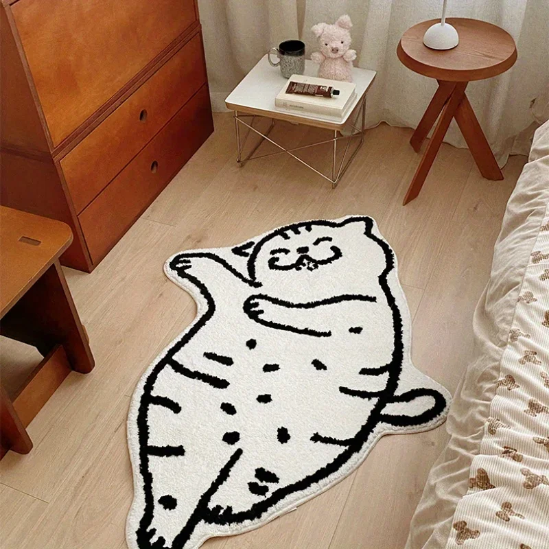 Bedroom Bedside Ins Wind Carpet Living Room Black and White Cat Machine Washable Soft Carpets Hallway Hallway Floor Mat