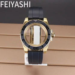 Gold 40mm Yacht Design Style Watch Case Rubber Bracelet For Seiko NH35 NH36 Miyota 8215 ETA 2824 Automatic Movement 28.5mm Dial